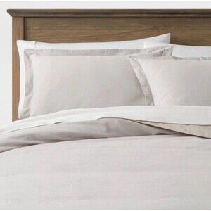 Full/Queen Linen Chambray Duvet Cover & Sham Set Light Gray Threshold NEW